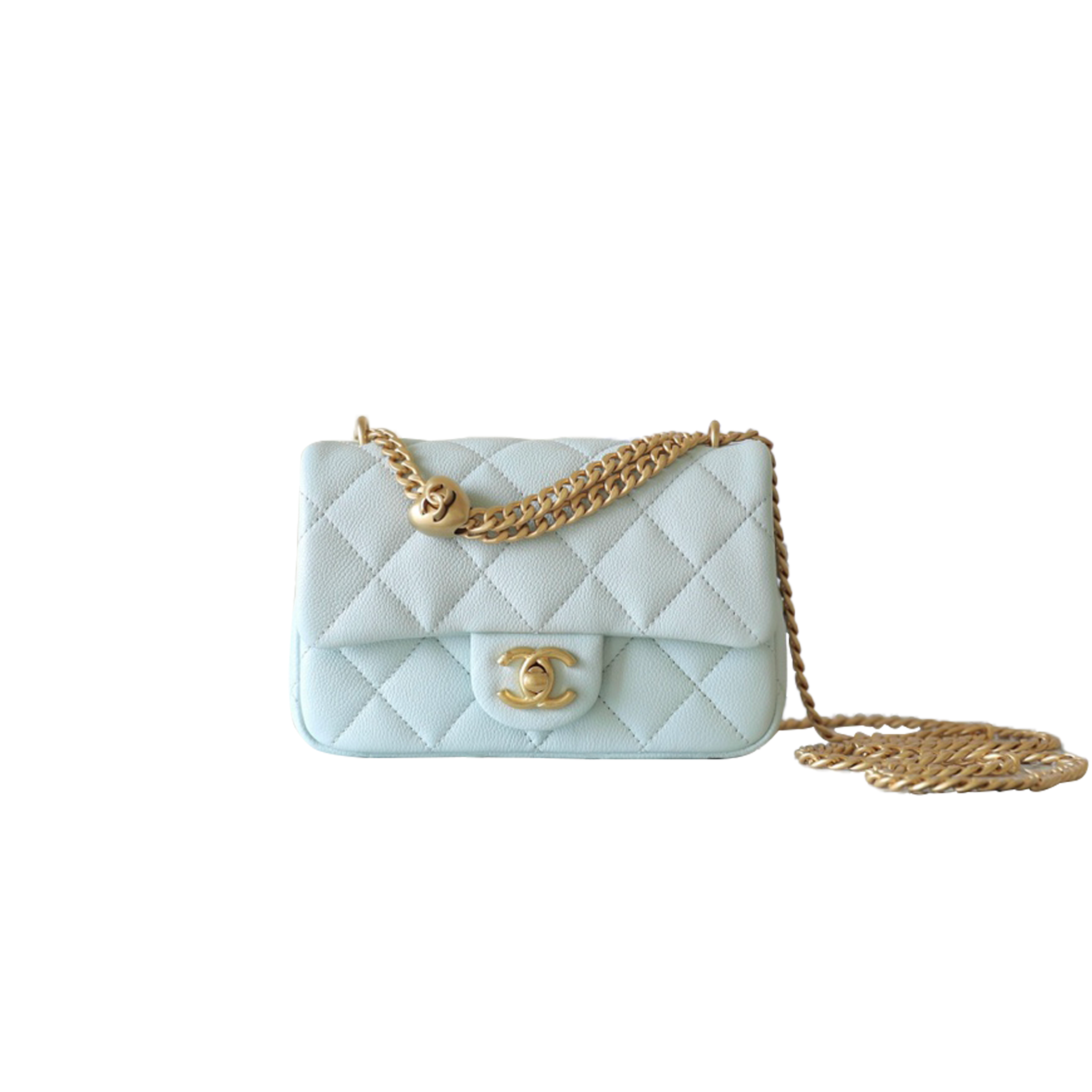 Ch*el master 24p blue quilted caviar mini flap bag as3829 (19*12*8cm)